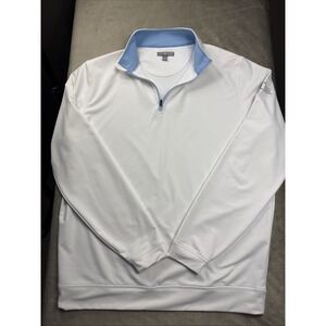 Peter Millar Men's Large E4 Wicking Performance 1/4 Zip Pullover White EUC Logo